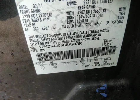 2011 Ford Edge Sel from USA, damaged, VIN 2FMDK4JC6BBA90750